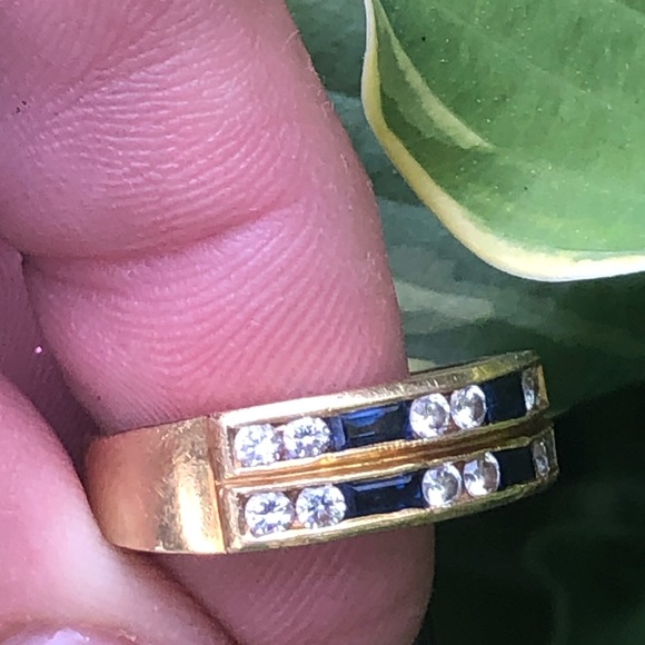 Vintage Jeff Cooper Natural Diamond & Sapphire Men’s 18K Gold Wedding Band - Picture 3 of 10
